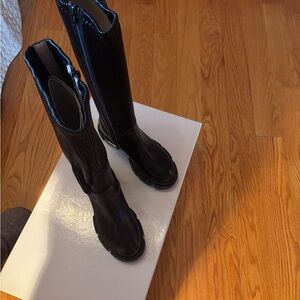 Luca Grossi 234 Black Leather Zip-Up Knee High Platform Boots